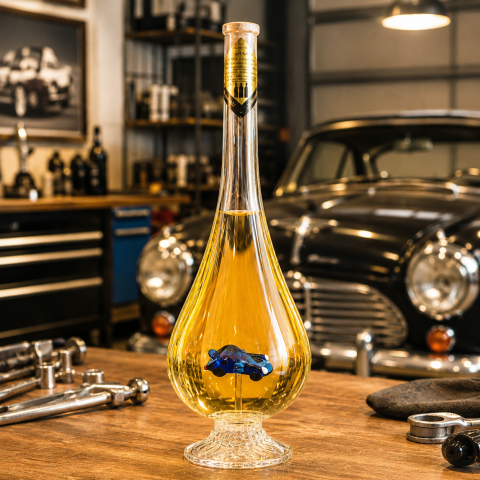 Okrasna steklenica v obliki kapljice s Porschejem v notranjosti (0,5 l)